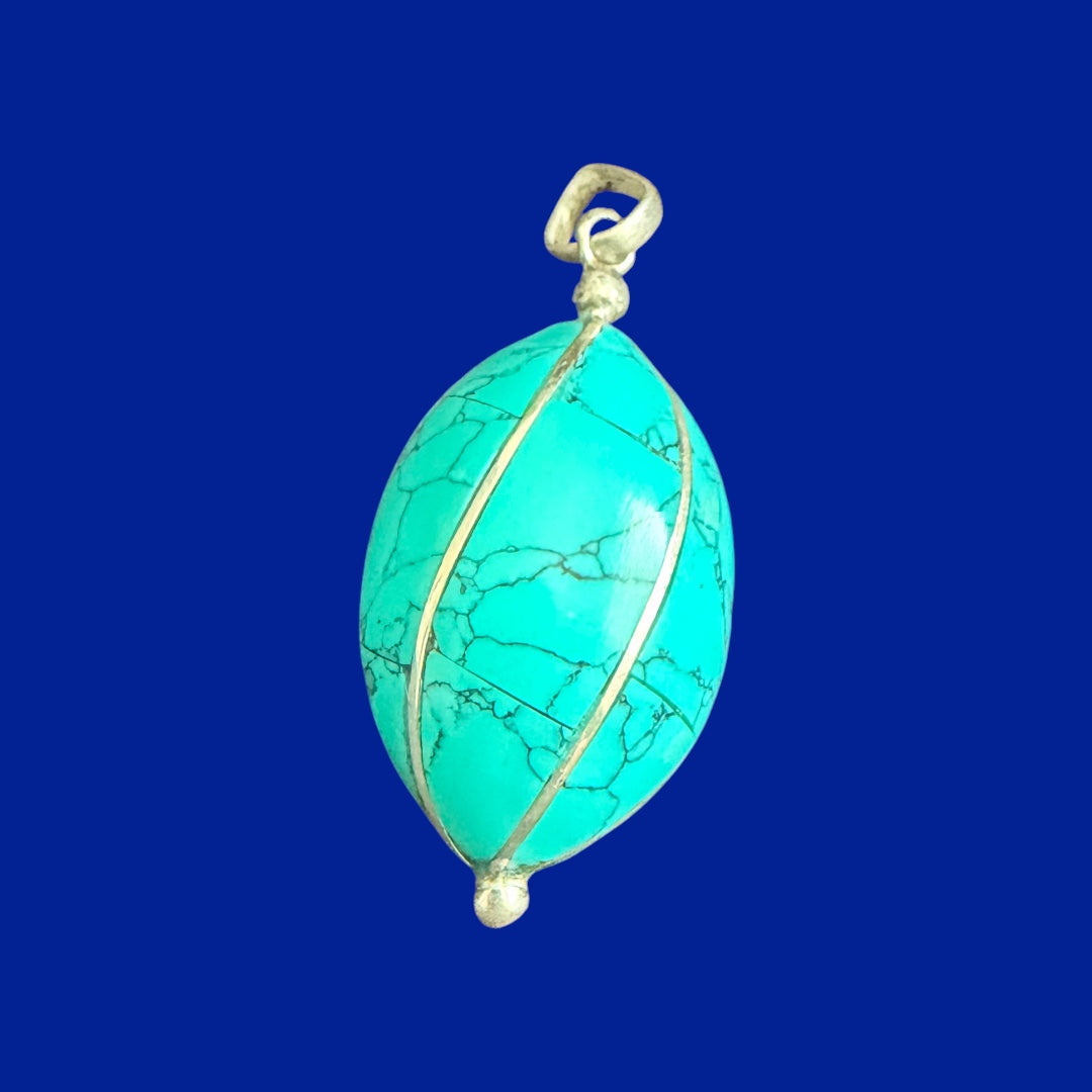 Natural Lapis and Turquoise Stone Inlay Sterling silver Pendant