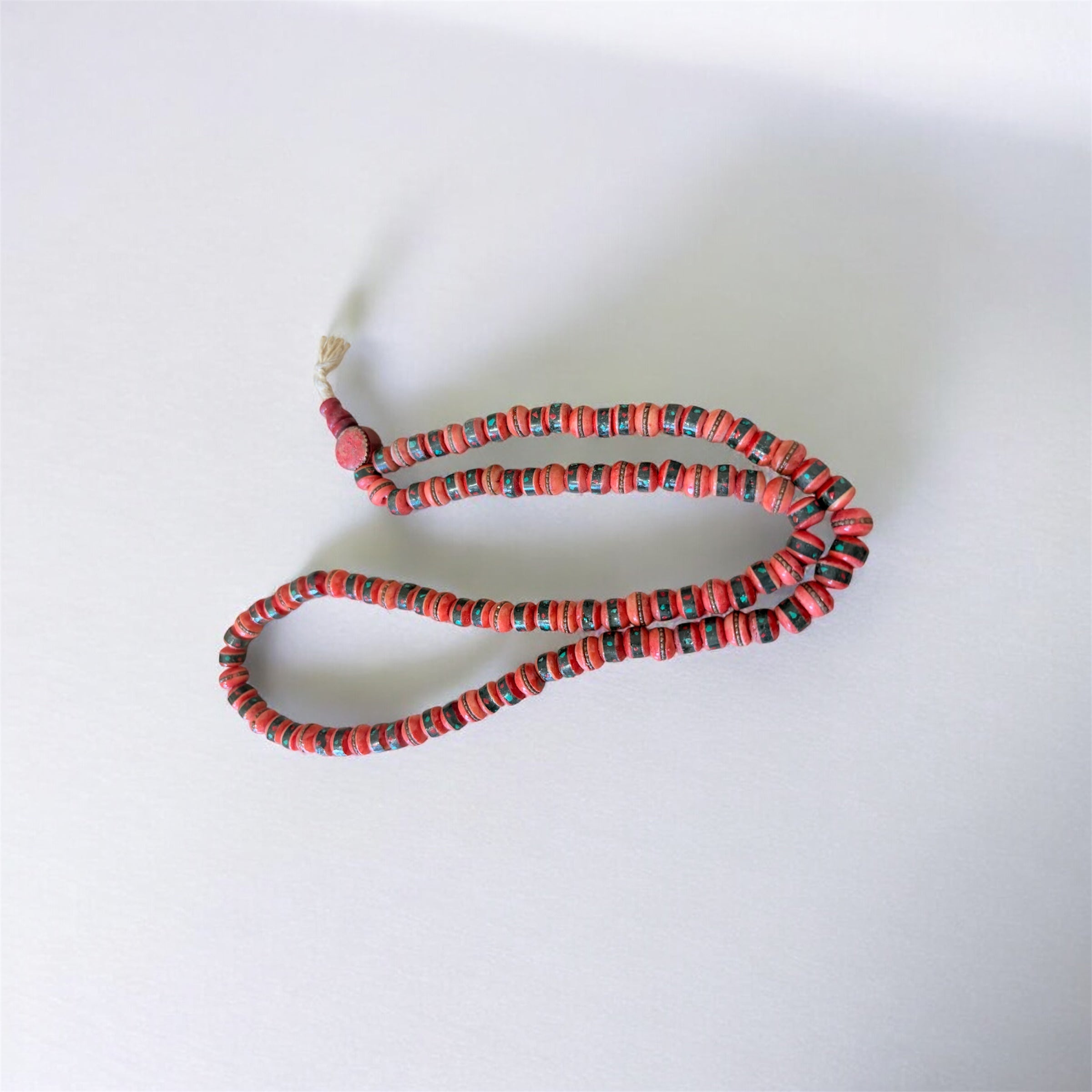 Himalayan Yak Bone Red Mala with Torquoise and coral Inlaid