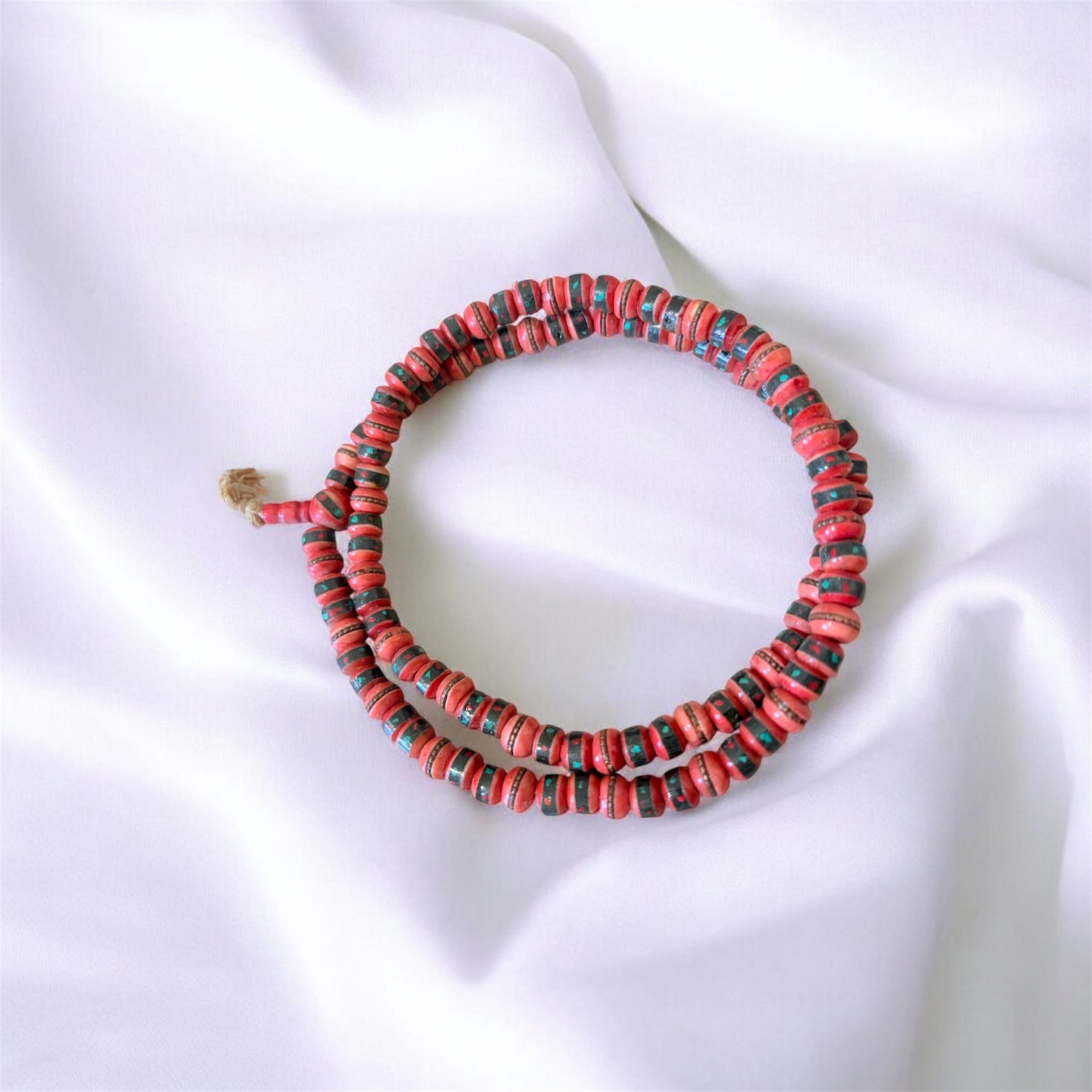 Himalayan Yak Bone Red Mala with Torquoise and coral Inlaid