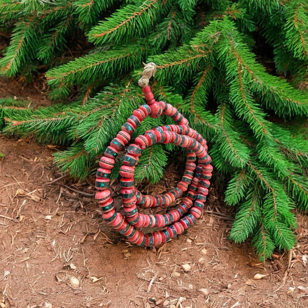 Himalayan Yak Bone Red Mala with Torquoise and coral Inlaid