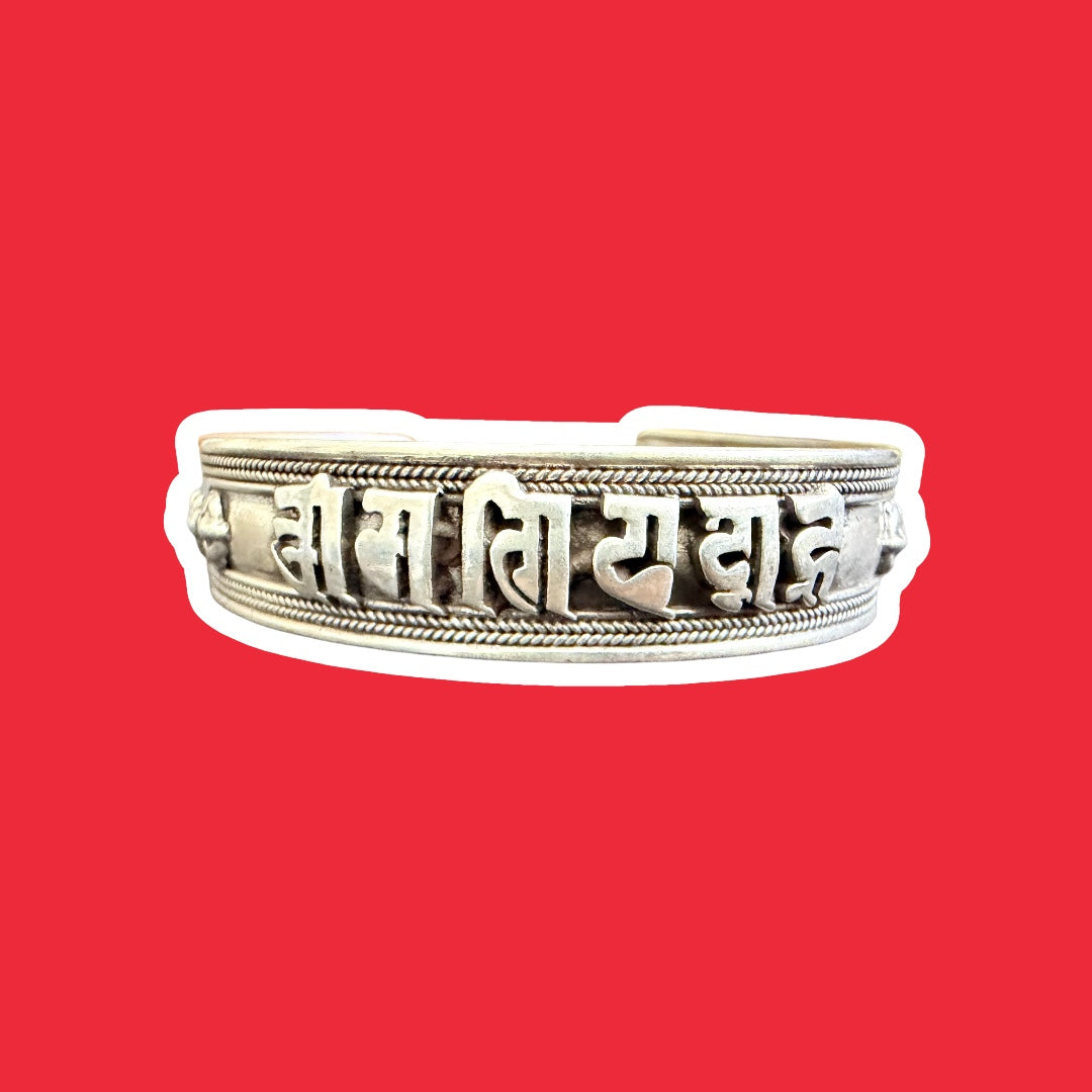 Om Mani Mantra Sanskrit Dorje Sterling Silver Bracelet