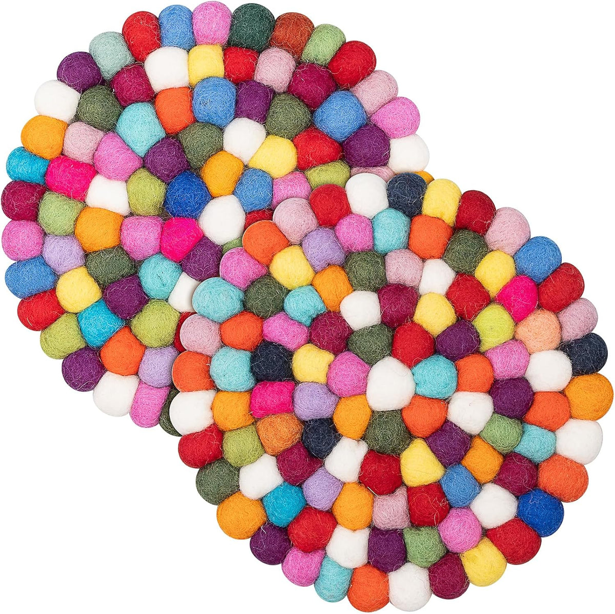 Round Felt Ball Coasters, 7.87" Wool Felt Table Coasters, Handmade Felt Trivet Felt Ball Coasters Heat-Resistant Table Mats for Kitchen, Room Decor