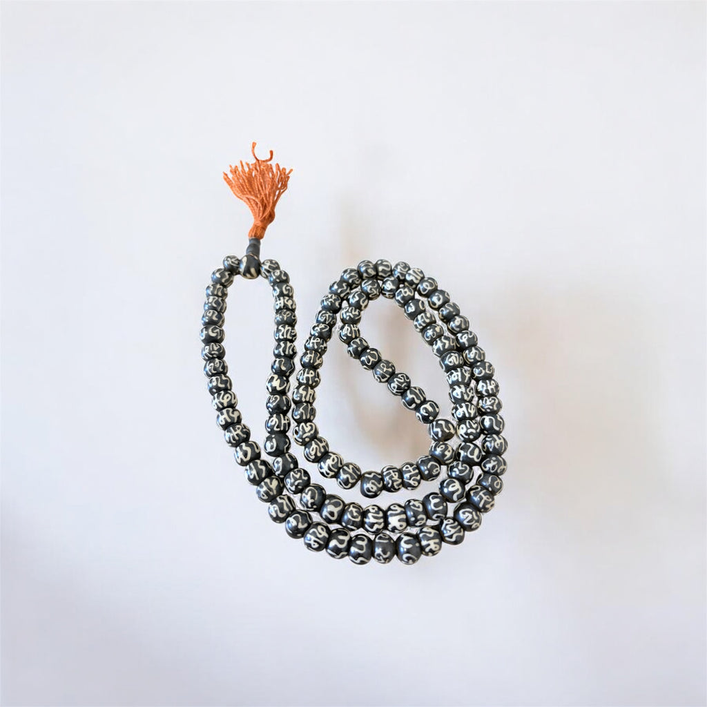 Tibetan Yak Bone Mala with Mantra Carved
