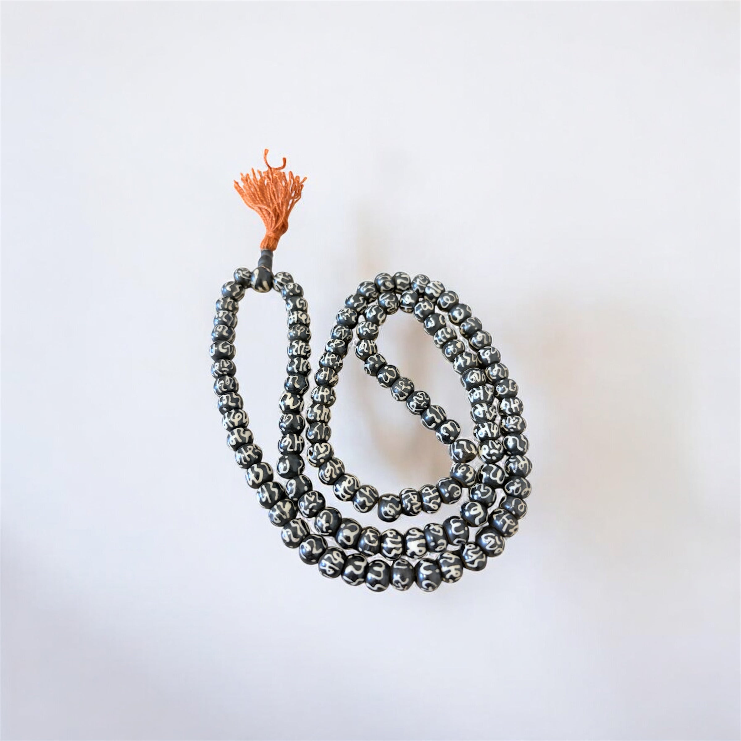 Tibetan Yak Bone Mala with Mantra Carved