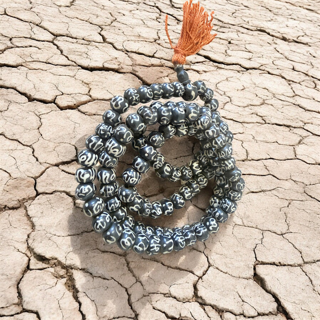 Tibetan Yak Bone Mala with Mantra Carved