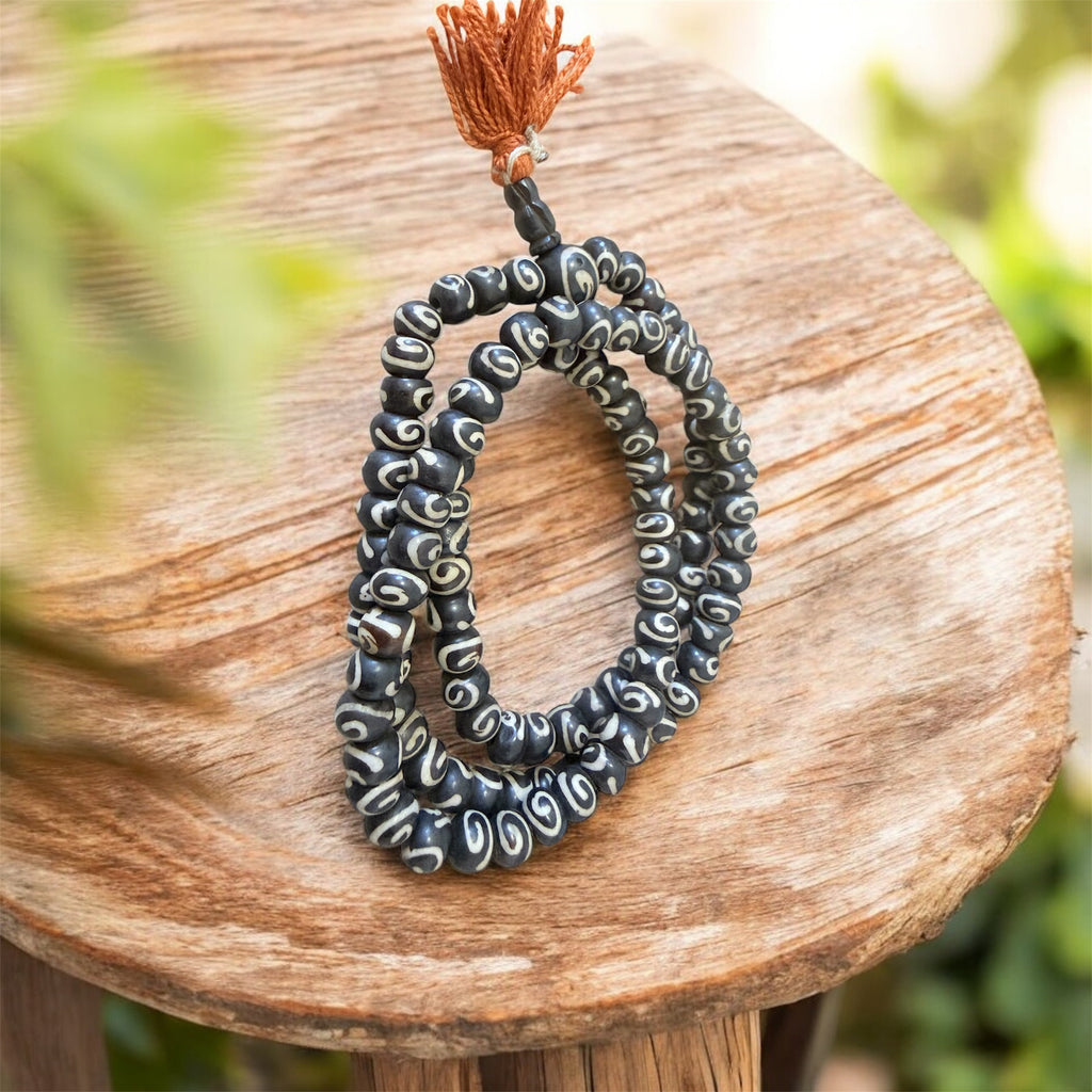 Tibetan Yak Bone Mala with Mantra Carved