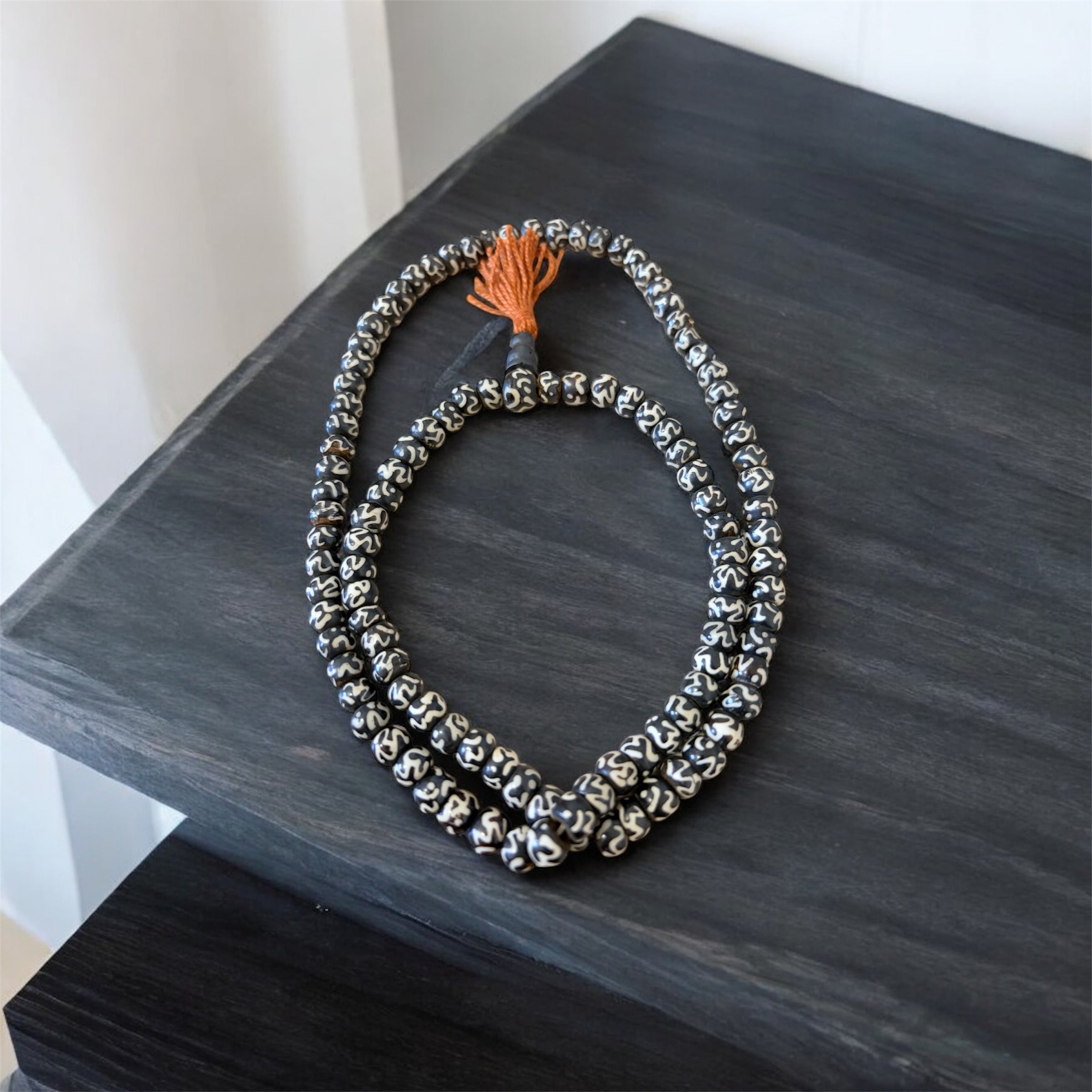 Tibetan Yak Bone Mala with Mantra Carved