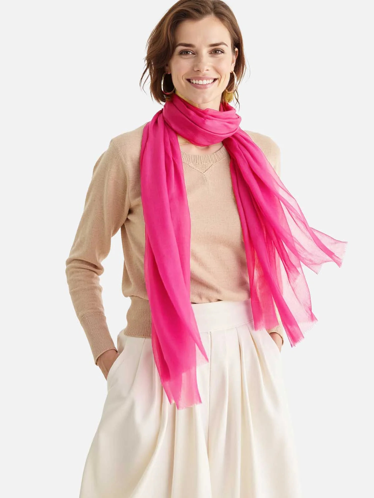 100% Featherlight Fuchsia Cashmere Scarf