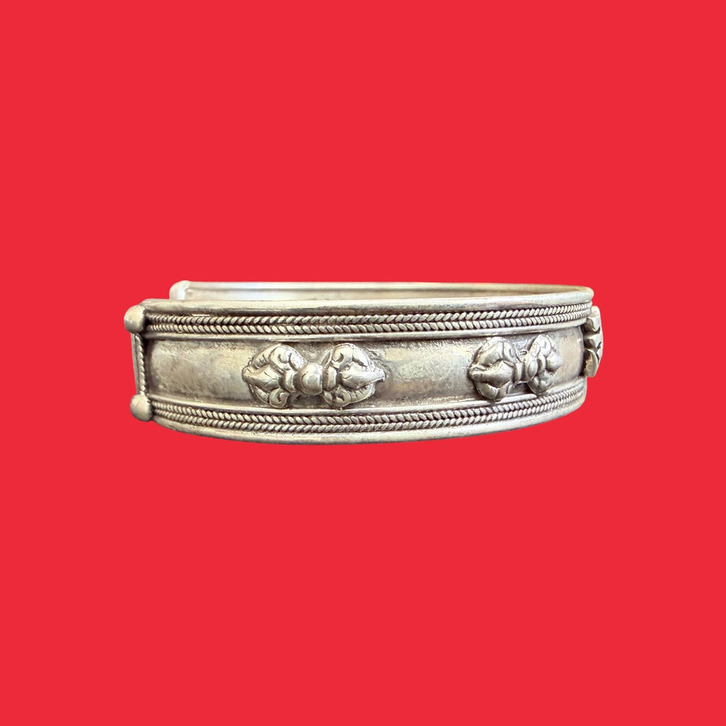 Om Mani Mantra Sanskrit Dorje Sterling Silver Bracelet