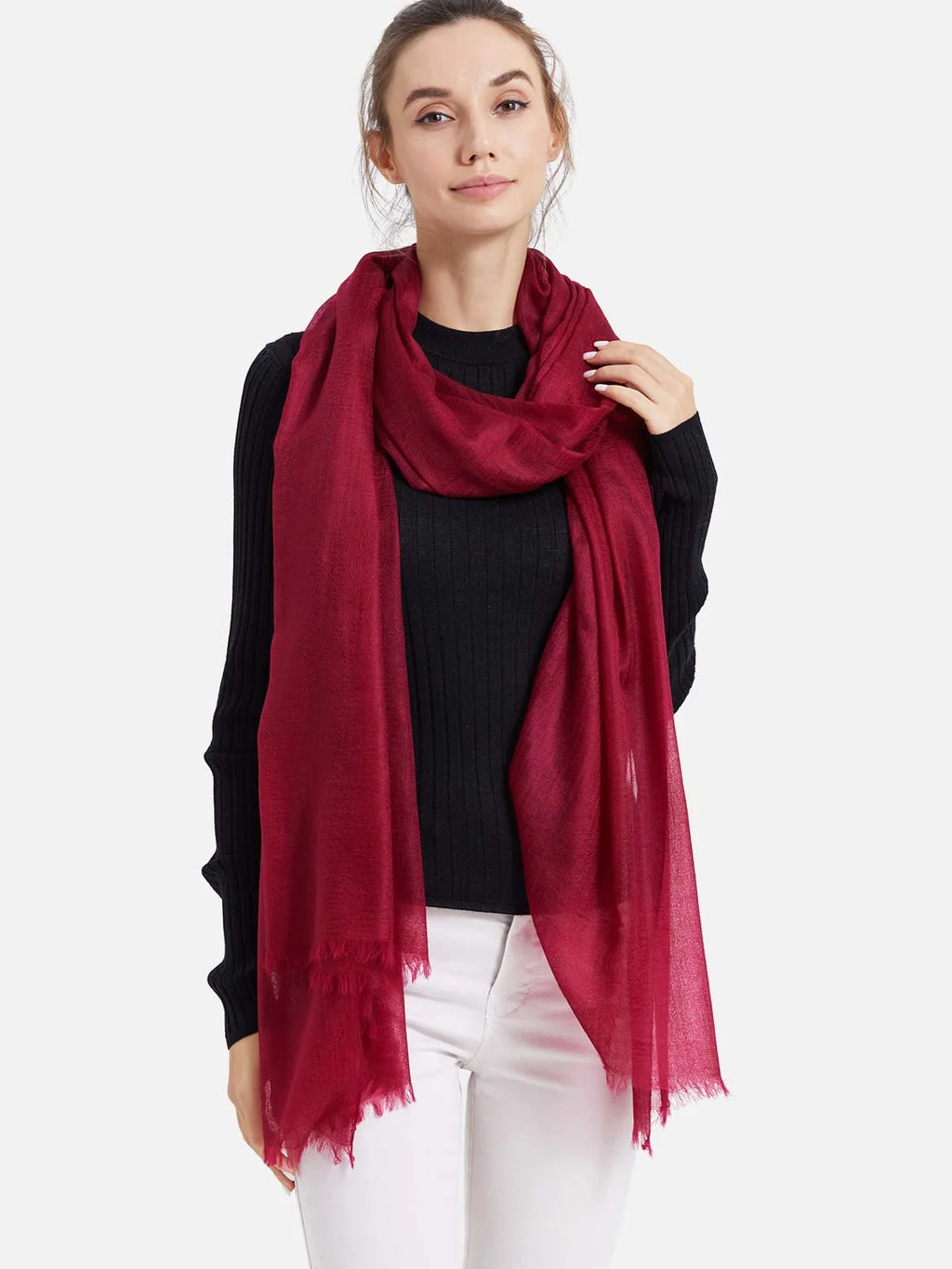 Featherlight Wine 100% Red Cashmere Scarf