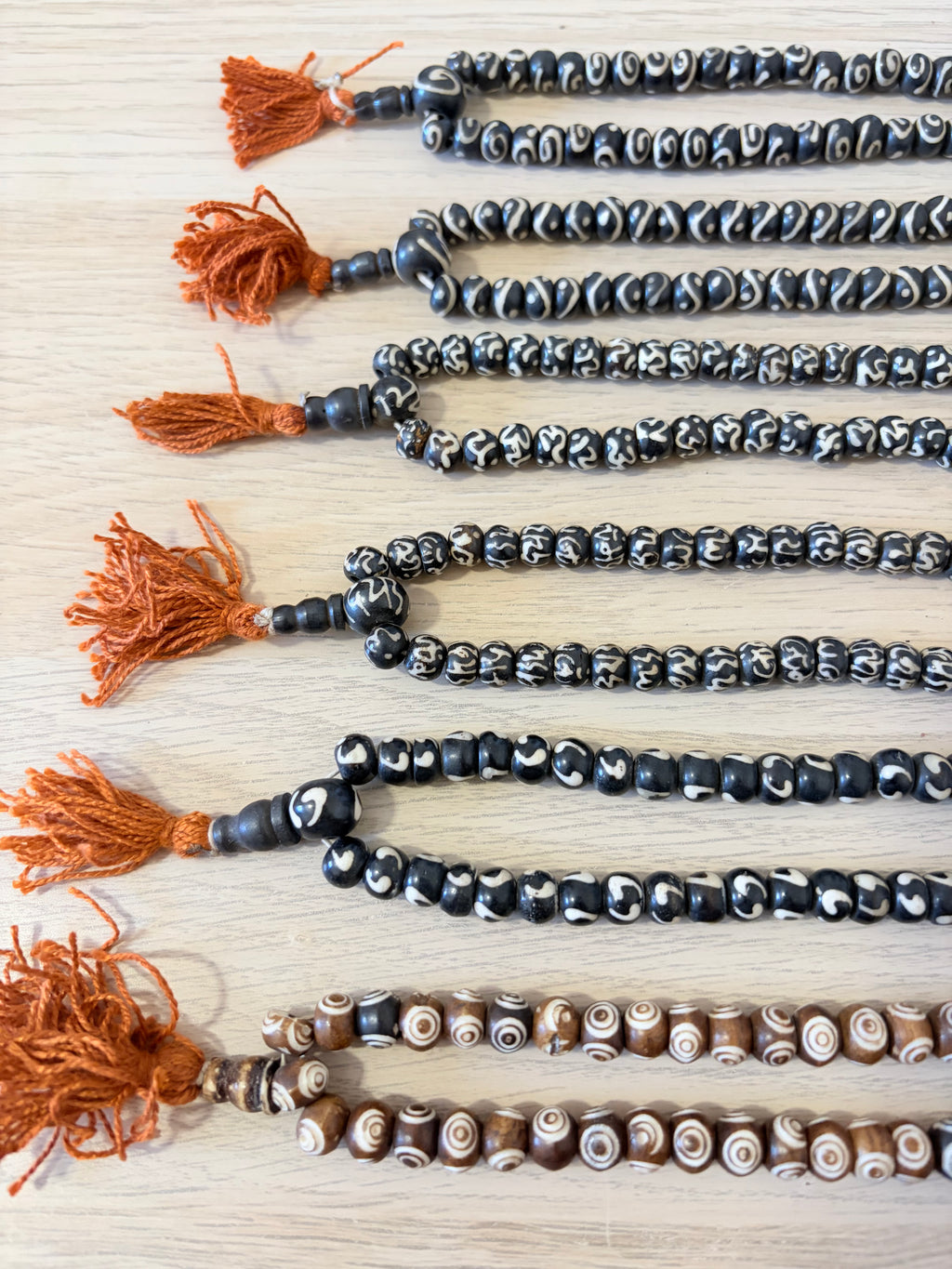 Tibetan Yak Bone Mala with Mantra Carved