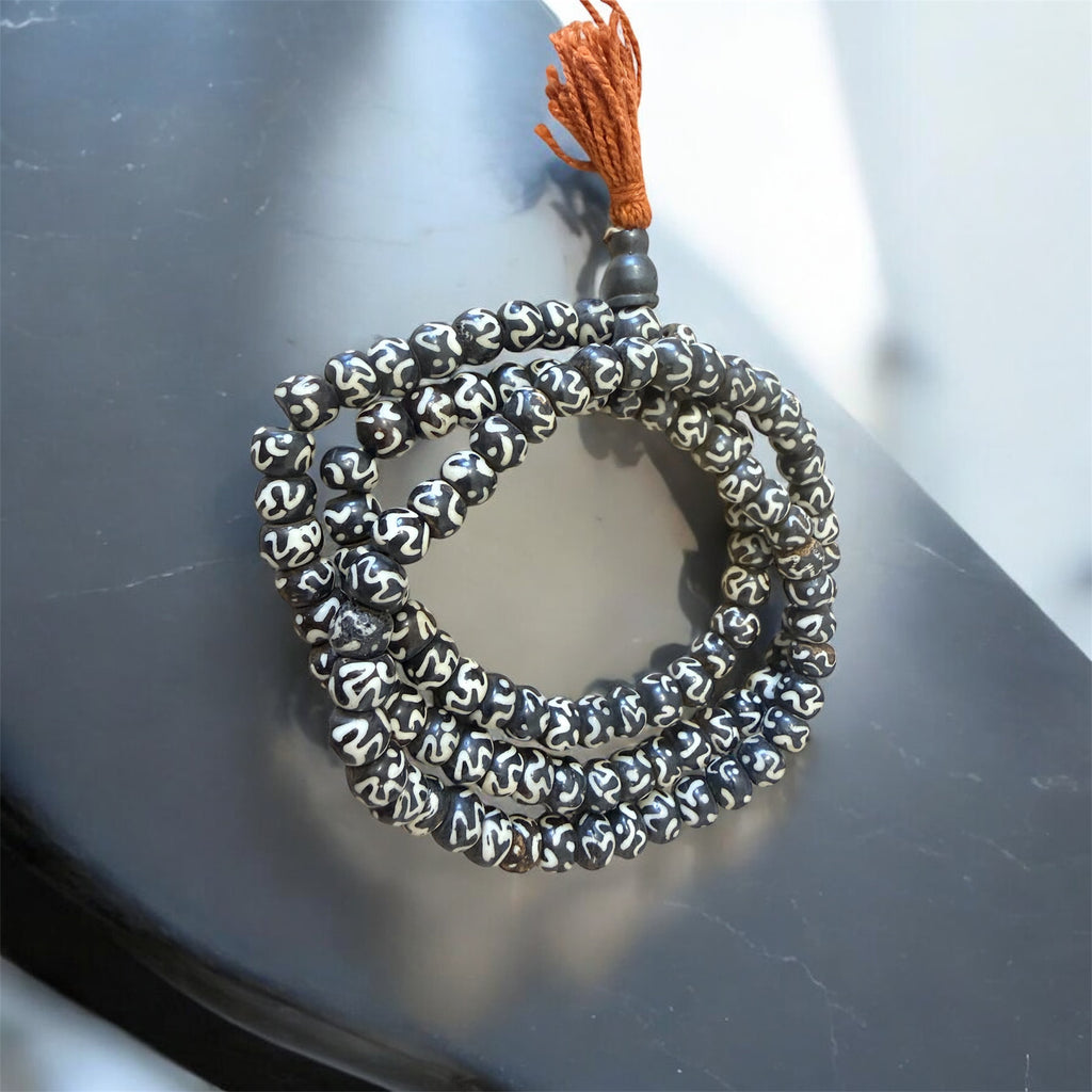 Tibetan Yak Bone Mala with Mantra Carved