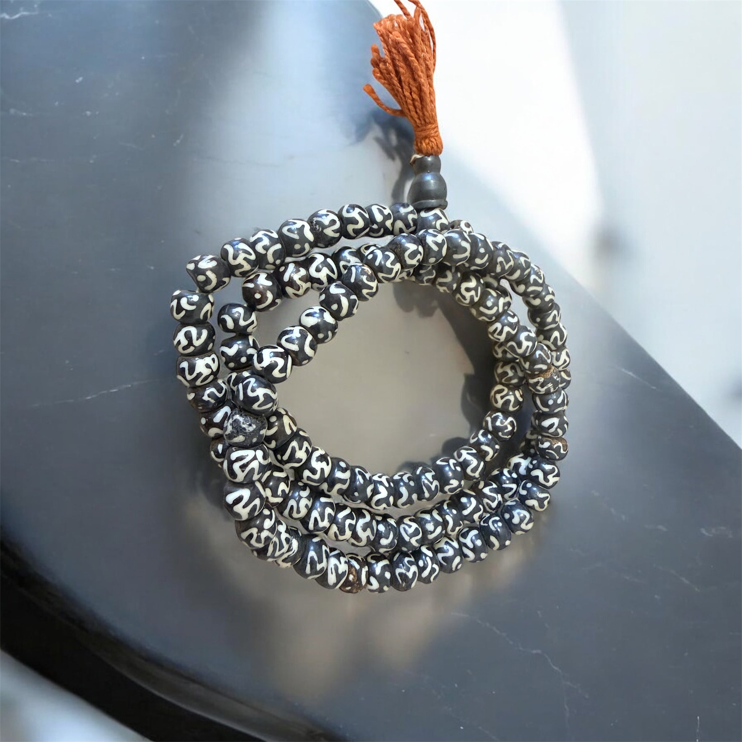 Tibetan Yak Bone Mala with Mantra Carved
