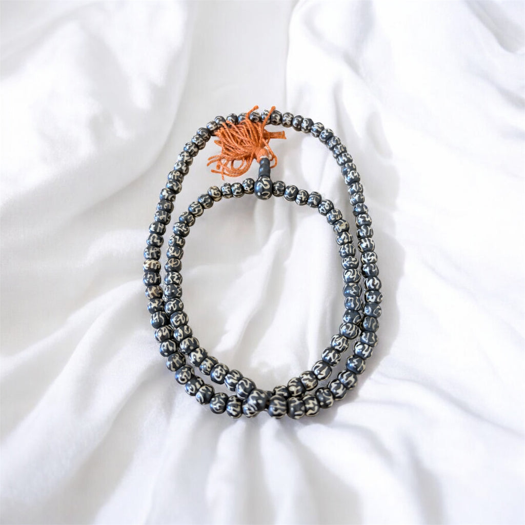 Tibetan Yak Bone Mala with Mantra Carved