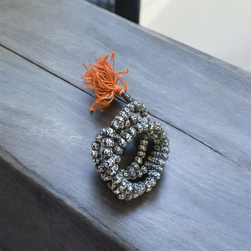 Tibetan Yak Bone Mala with Mantra Carved