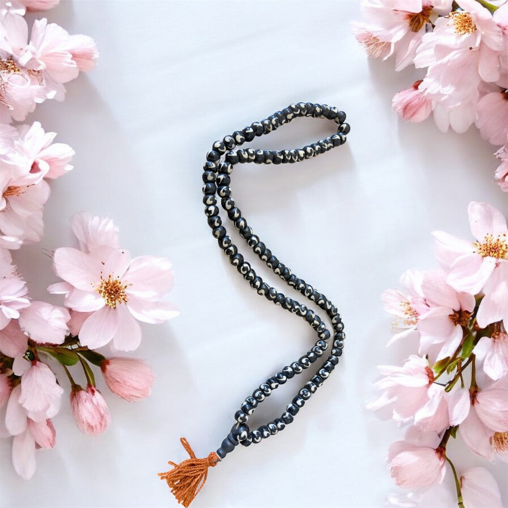 Tibetan Yak Bone Mala with Mantra Carved