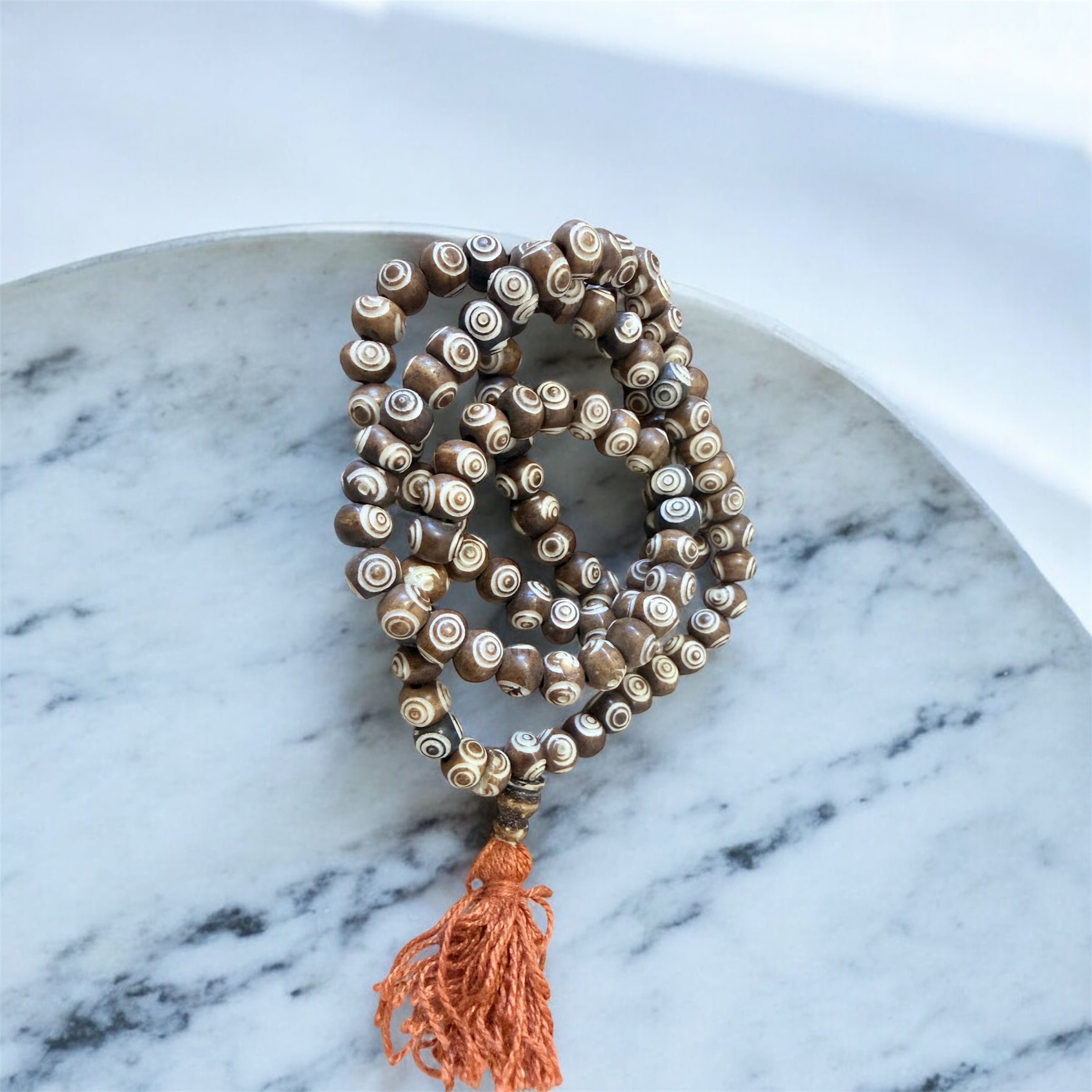 Tibetan Yak Bone Mala with Mantra Carved