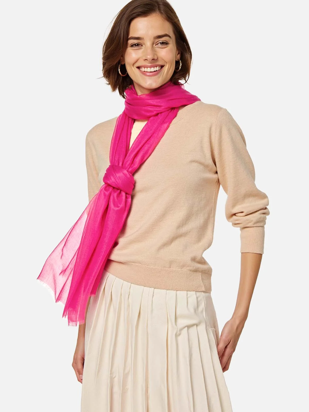 100% Featherlight Fuchsia Cashmere Scarf