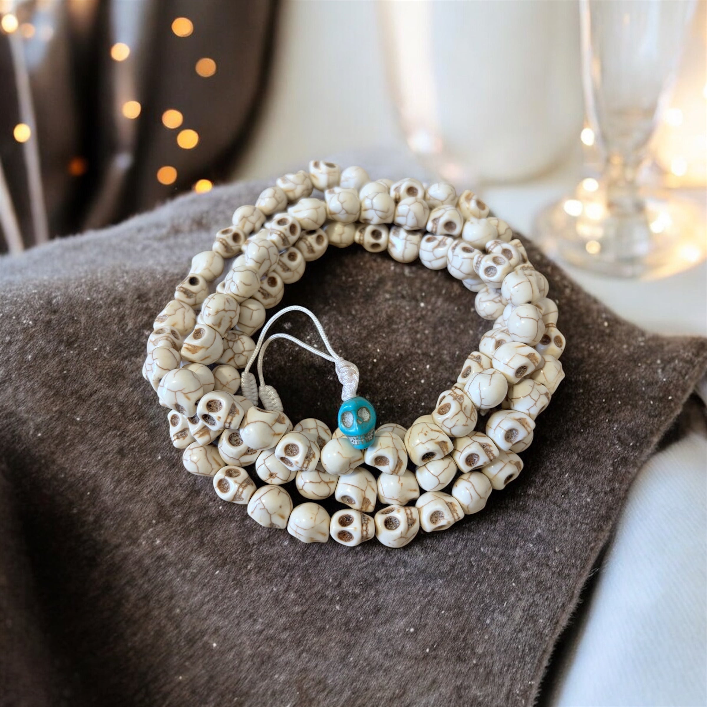 Himalayan Yak Bone White Skull Mala