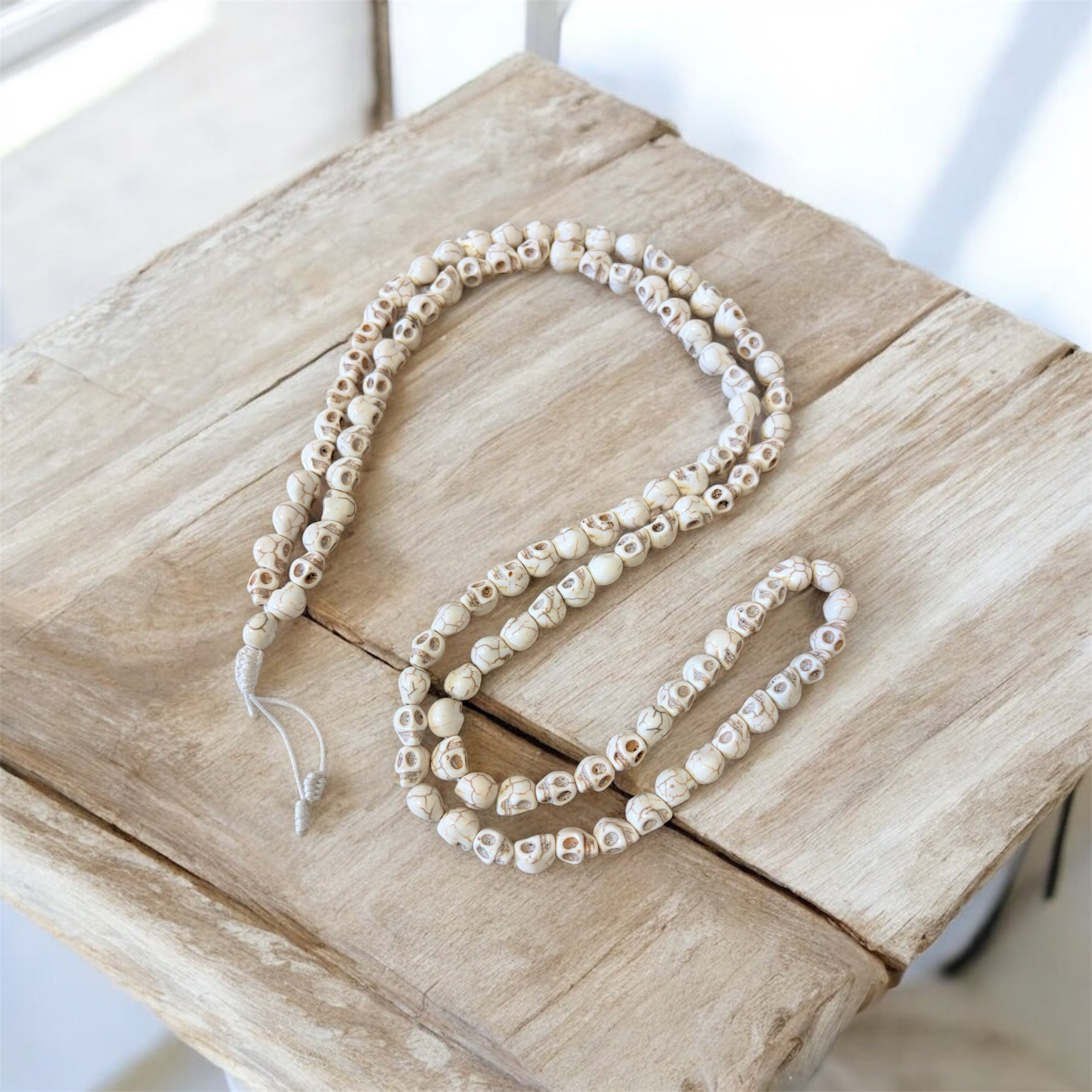 Himalayan Yak Bone White Skull Mala