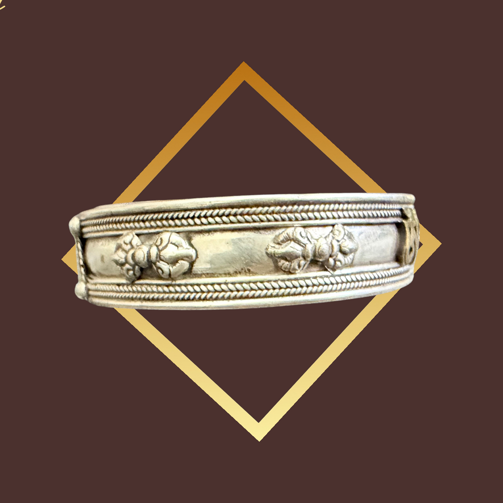 Tibetan OM MANI PADME HUNG MANTRA Sterling Silver and Gold Plated  Bracelet