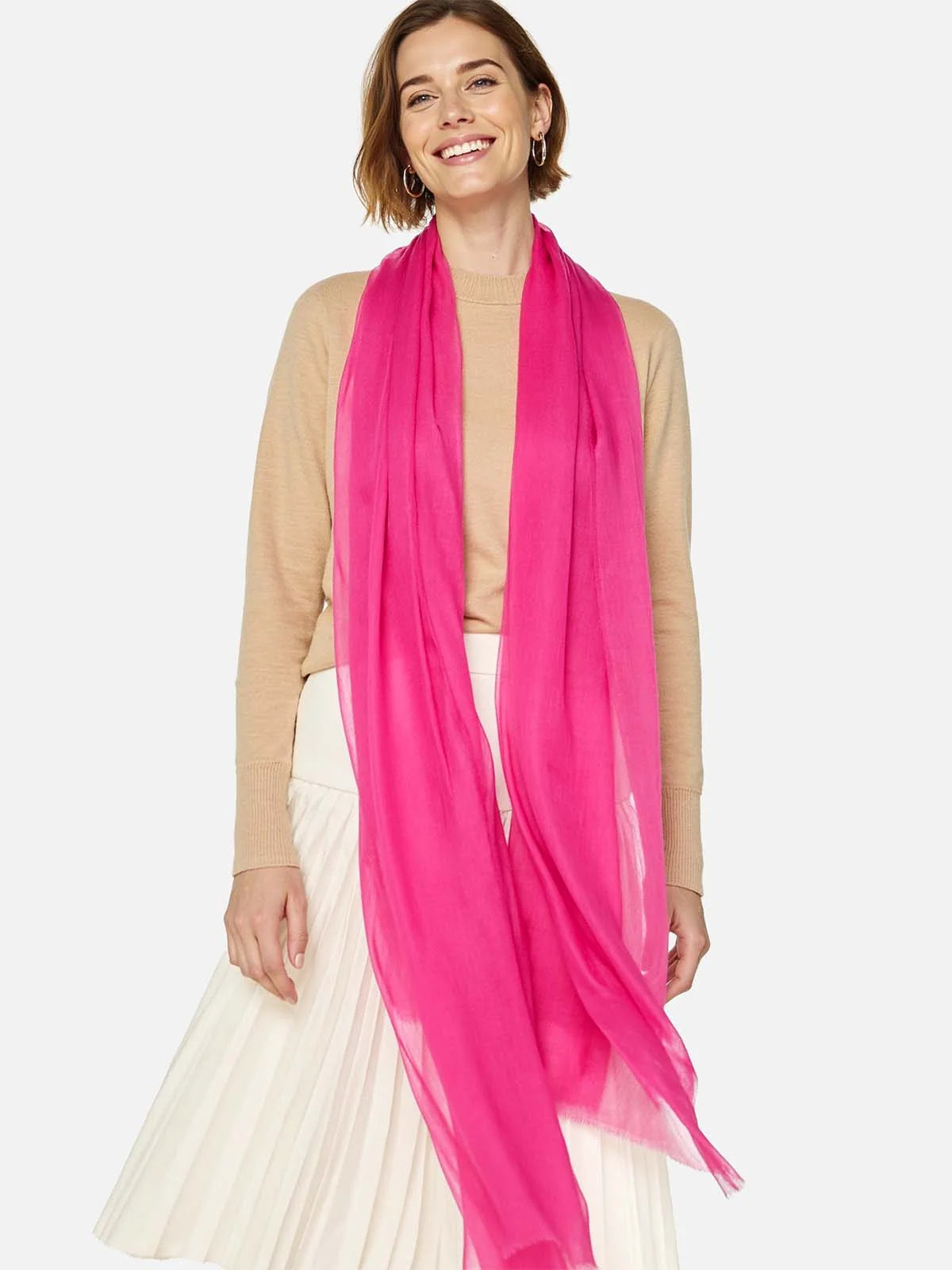 100% Featherlight Fuchsia Cashmere Scarf