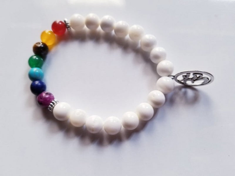 HEALING 7 CHAKRA  WHITE SHELL WITH OM BRACELET