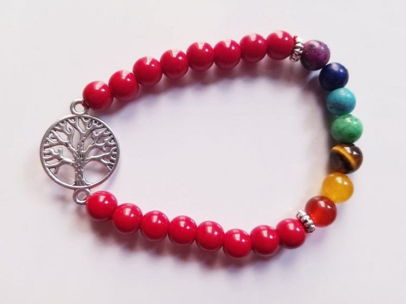 7 CHAKRA WITH TREE OF LIFE CORAL BRACELETS