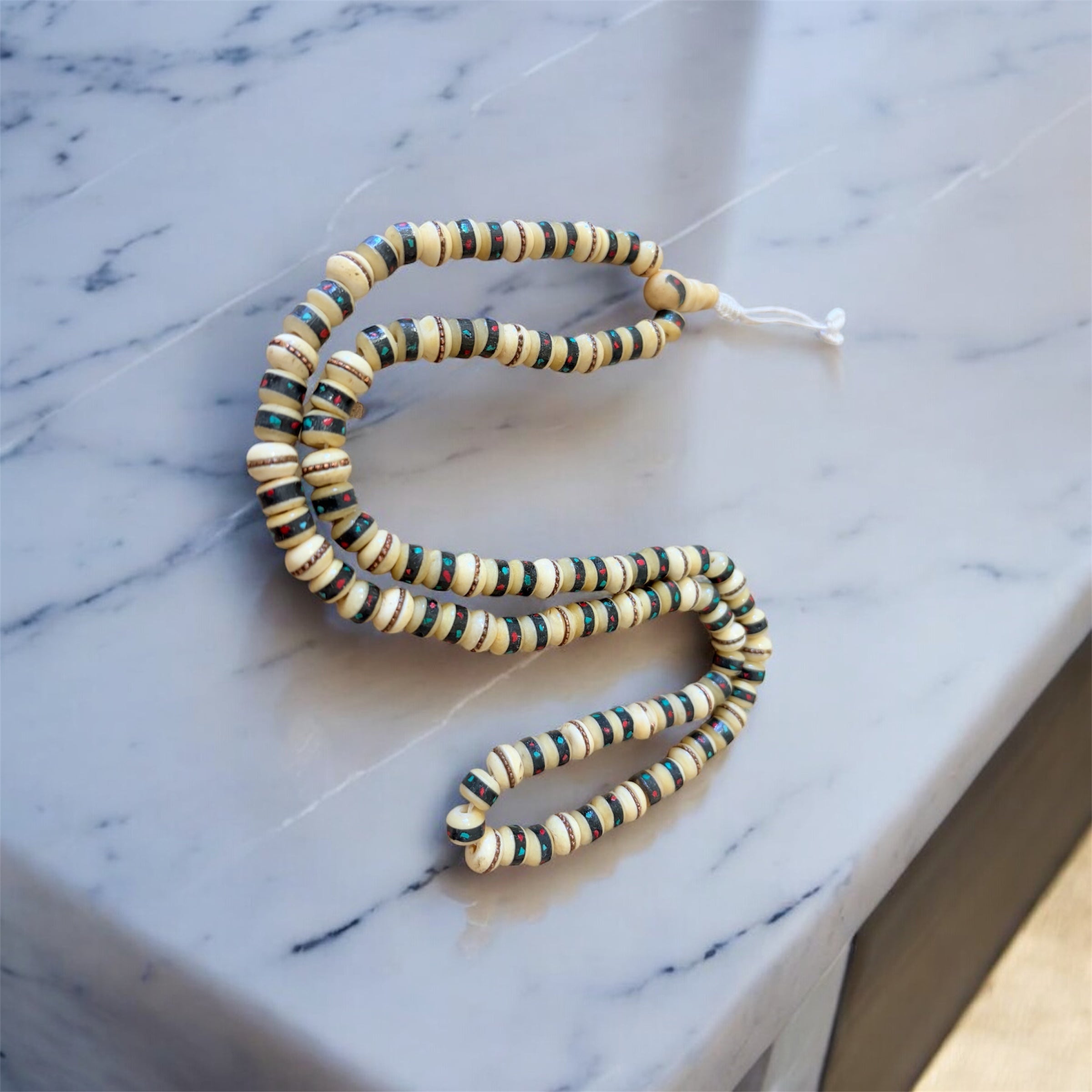 Tibetan Yak bone with Tourquoise Inlid Mala