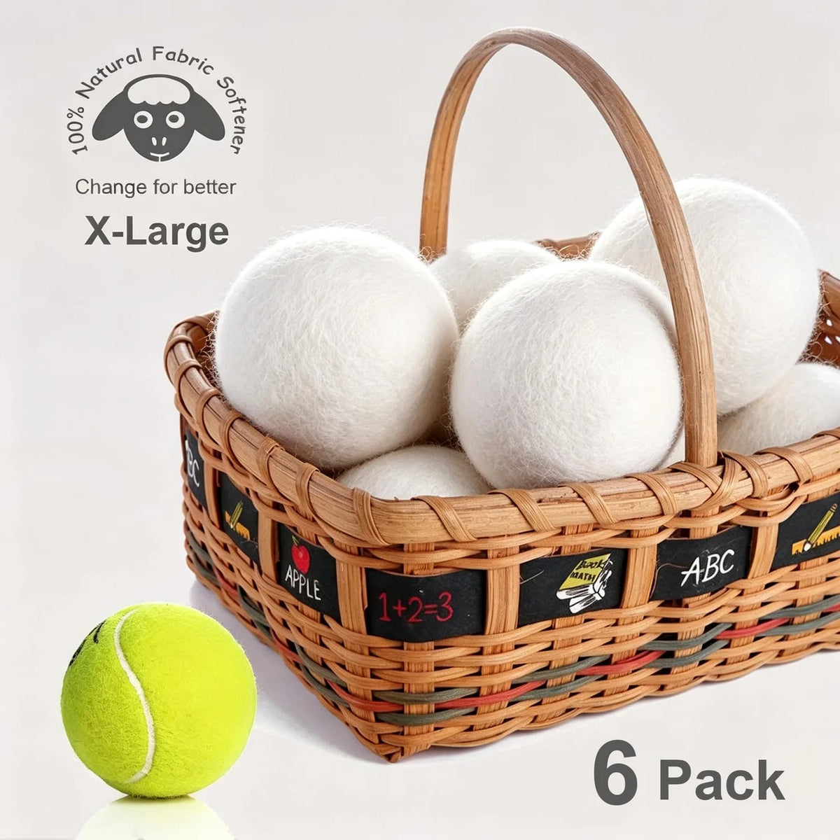 Budieggs Wool Dryer Balls Organic XL 4-Pack, 100% New Zealand Wool Chemical Free Fabric Softener for 1000+ Loads, Bab