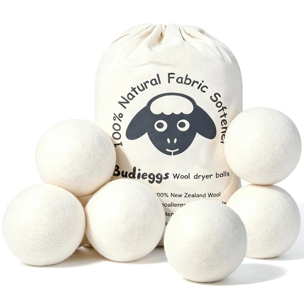 Budieggs Wool Dryer Balls Organic XL 4-Pack, 100% New Zealand Wool Chemical Free Fabric Softener for 1000+ Loads, Bab