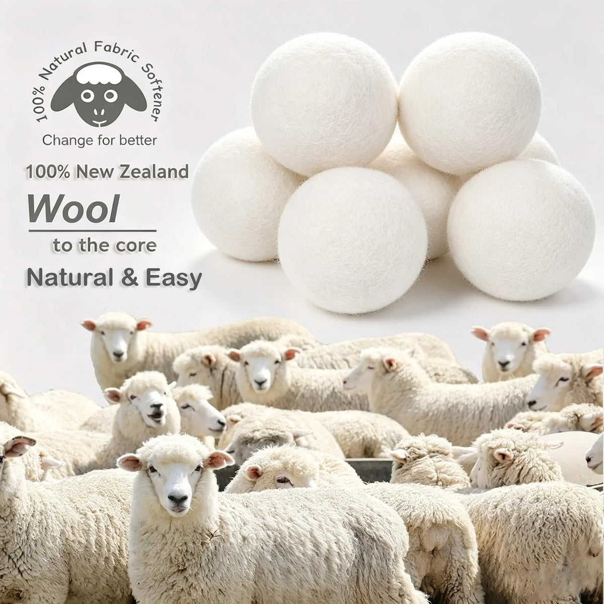Budieggs Wool Dryer Balls Organic XL 4-Pack, 100% New Zealand Wool Chemical Free Fabric Softener for 1000+ Loads, Bab