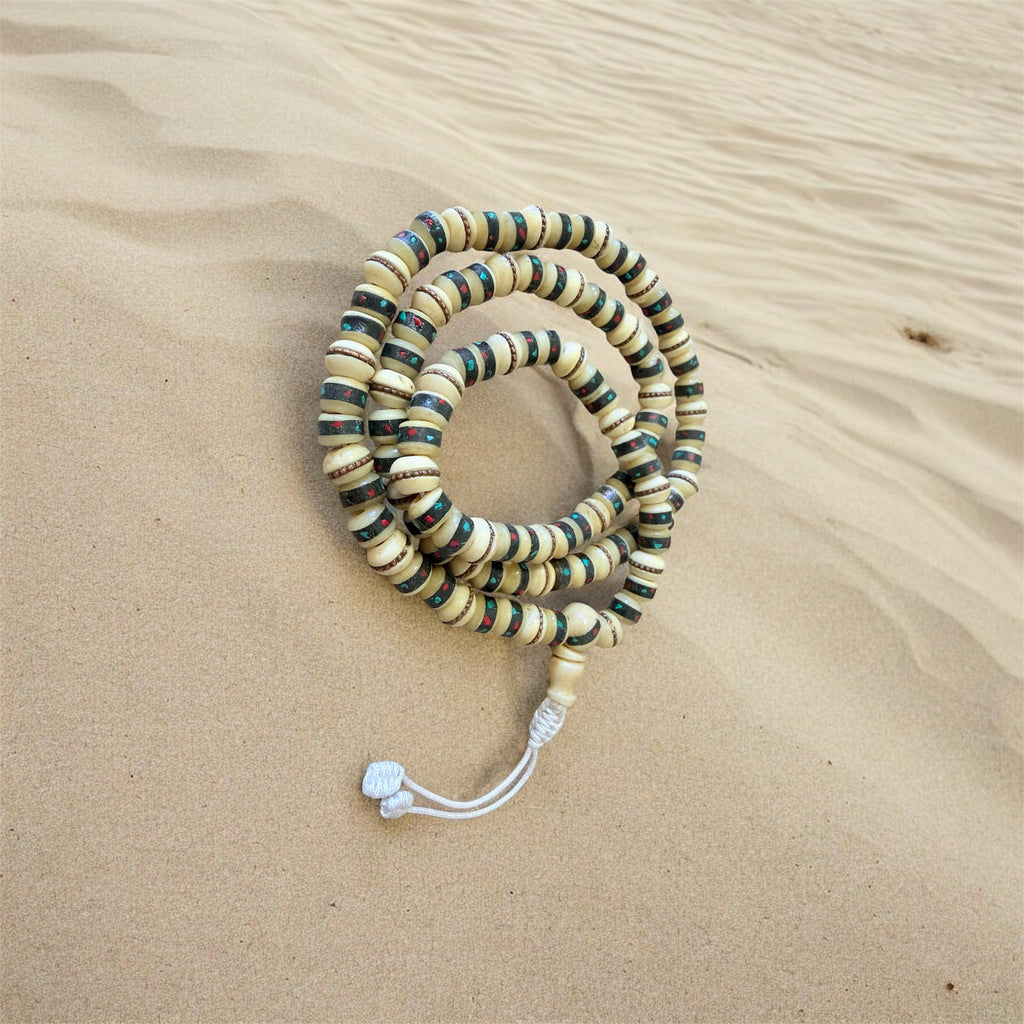 Tibetan Yak bone with Tourquoise Inlid Mala