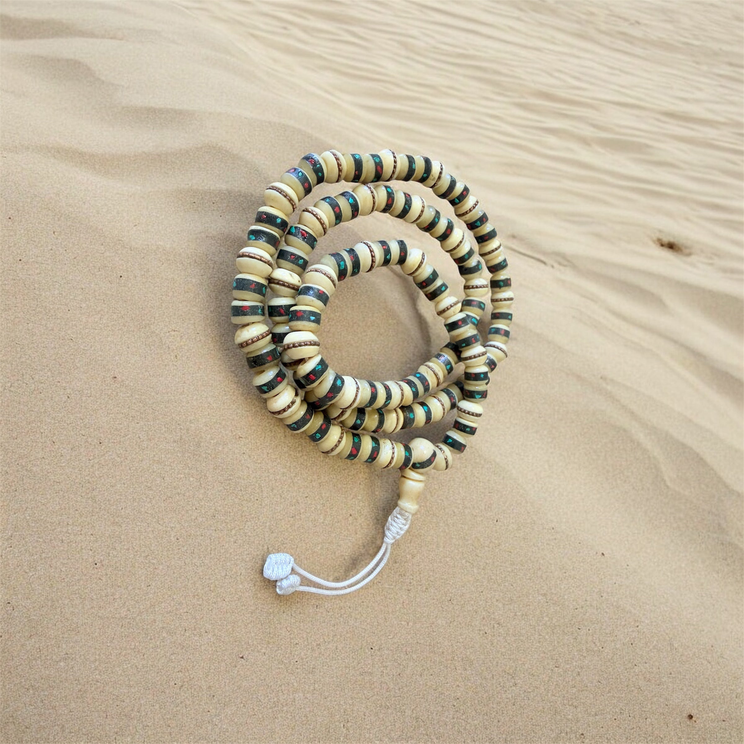 Tibetan Yak bone with Tourquoise Inlid Mala