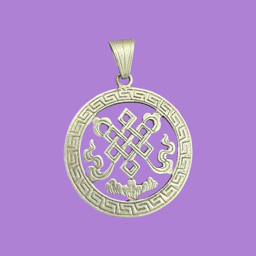 Tibetan Eight Auspicious Symbol Sterling Silver Pendant