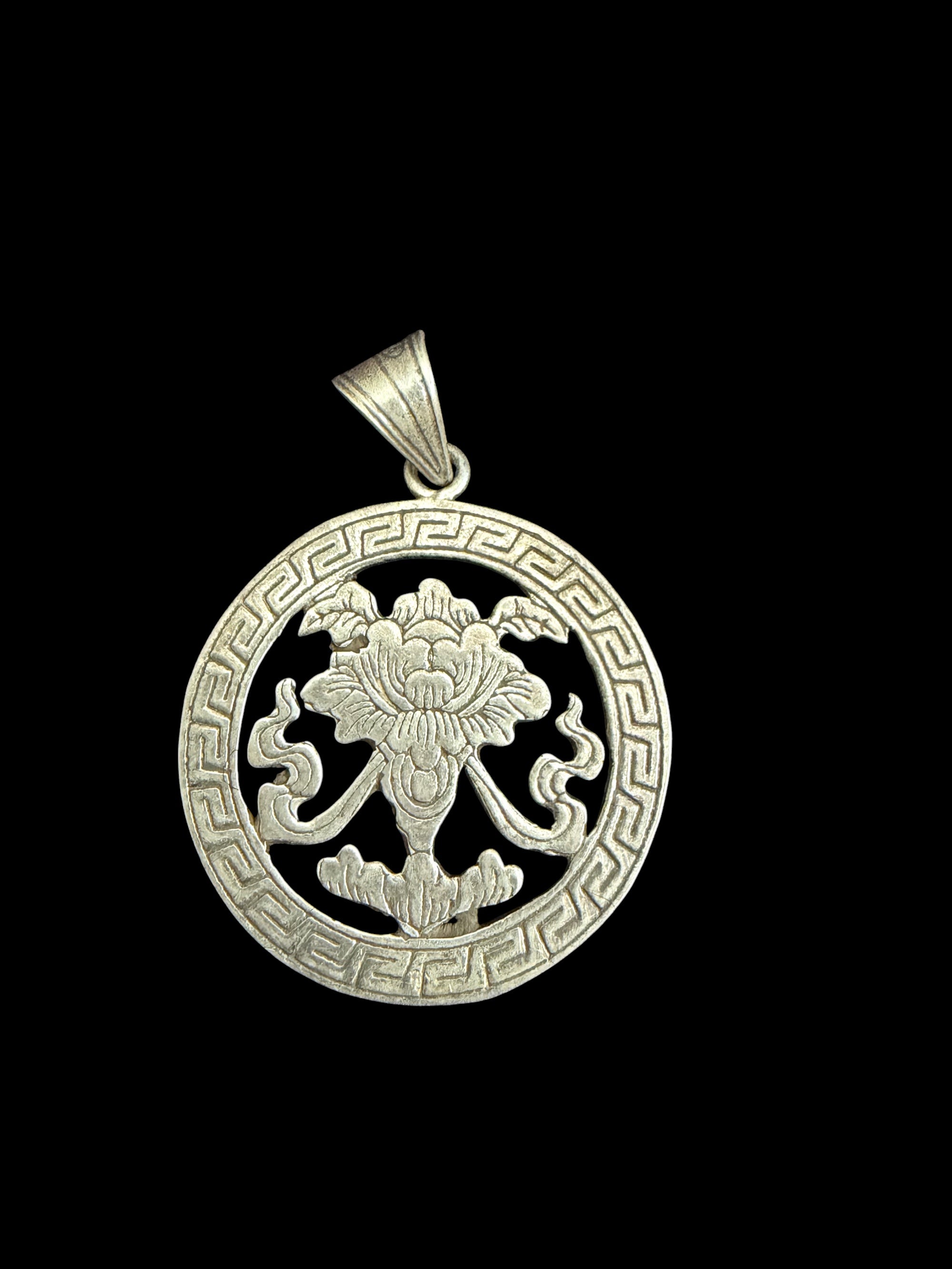 Tibetan Eight Auspicious Symbol Silver Pendant Set