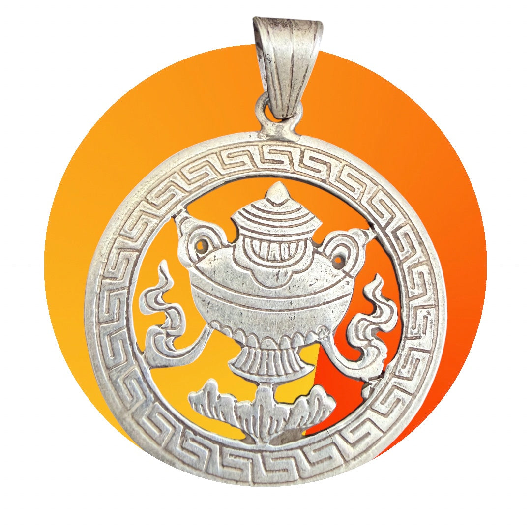 Tibetan Eight Auspicious Symbol Silver Pendant Set