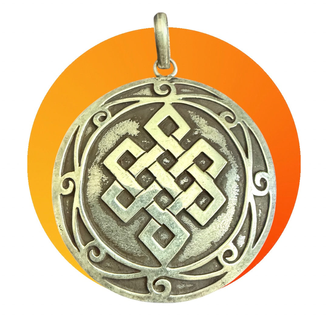 8 Auspicious Symbol Endless Knot Mandala Sterling Silver Pendant