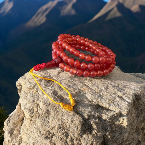 Carnelian Mala with Yellow and Red Thread