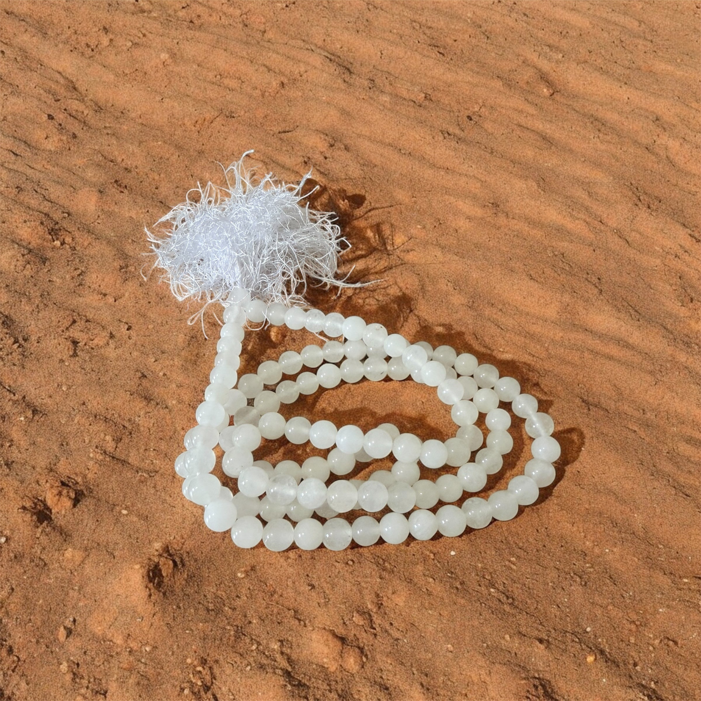 White Tassel Moon Stone Mala
