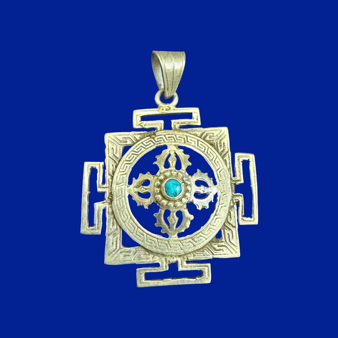 Sterling Silver Double Dorje Mandala Pendant