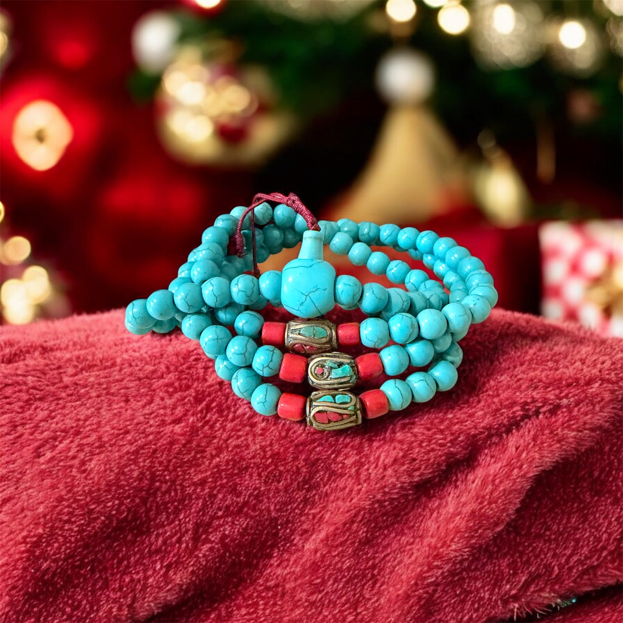 Turquoise Mala with Brass inlaid