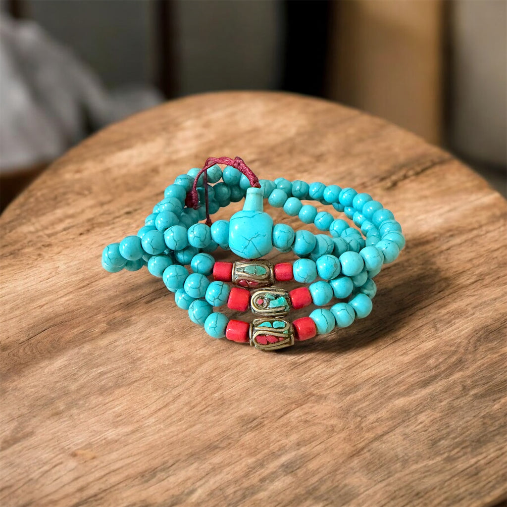 Turquoise Mala with Brass inlaid