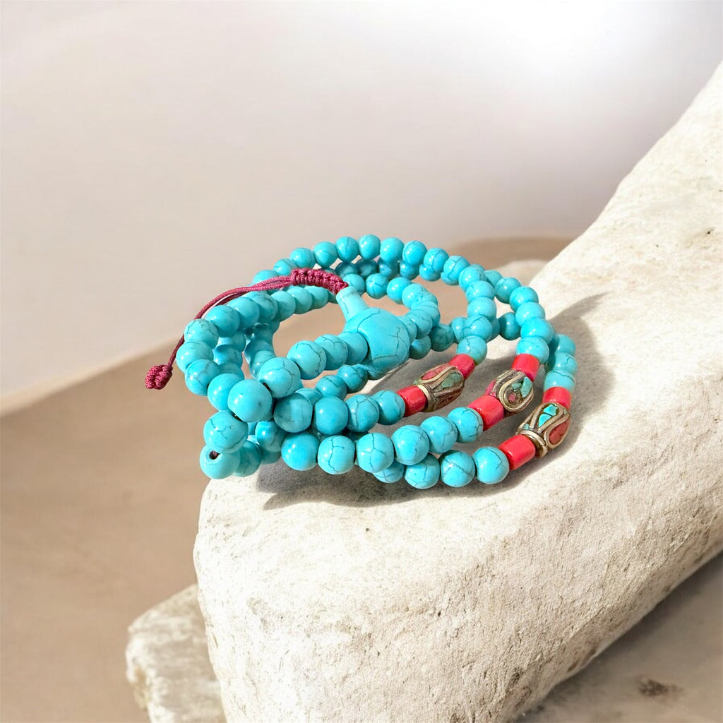 Turquoise Mala with Brass inlaid