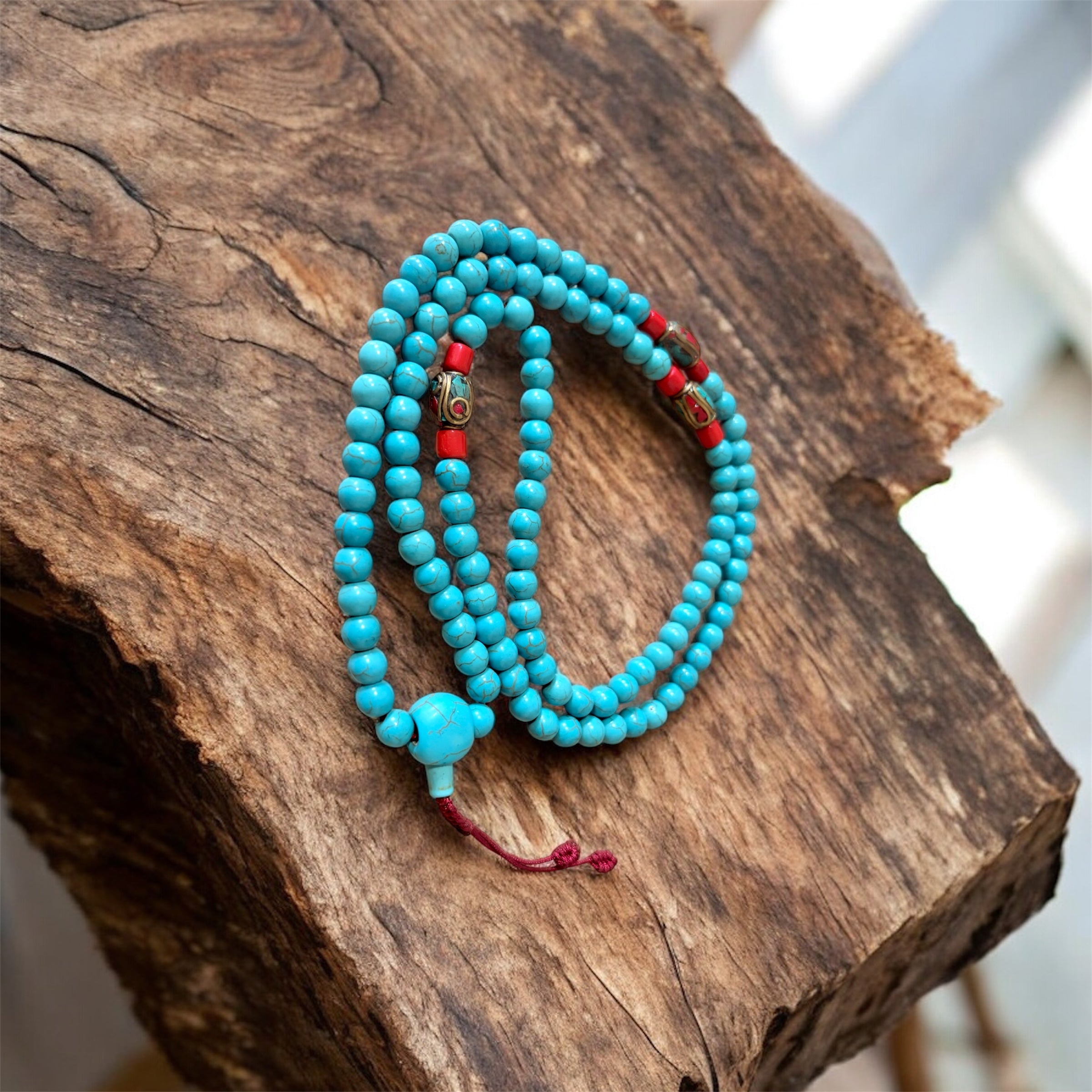 Turquoise Mala with Brass inlaid