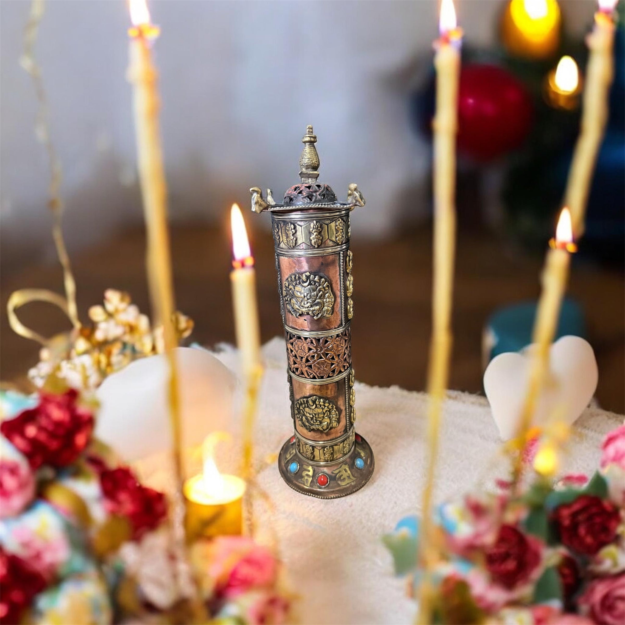 Tibetan Pagoda 2 in 1 Copper and Brass Incense Holder
