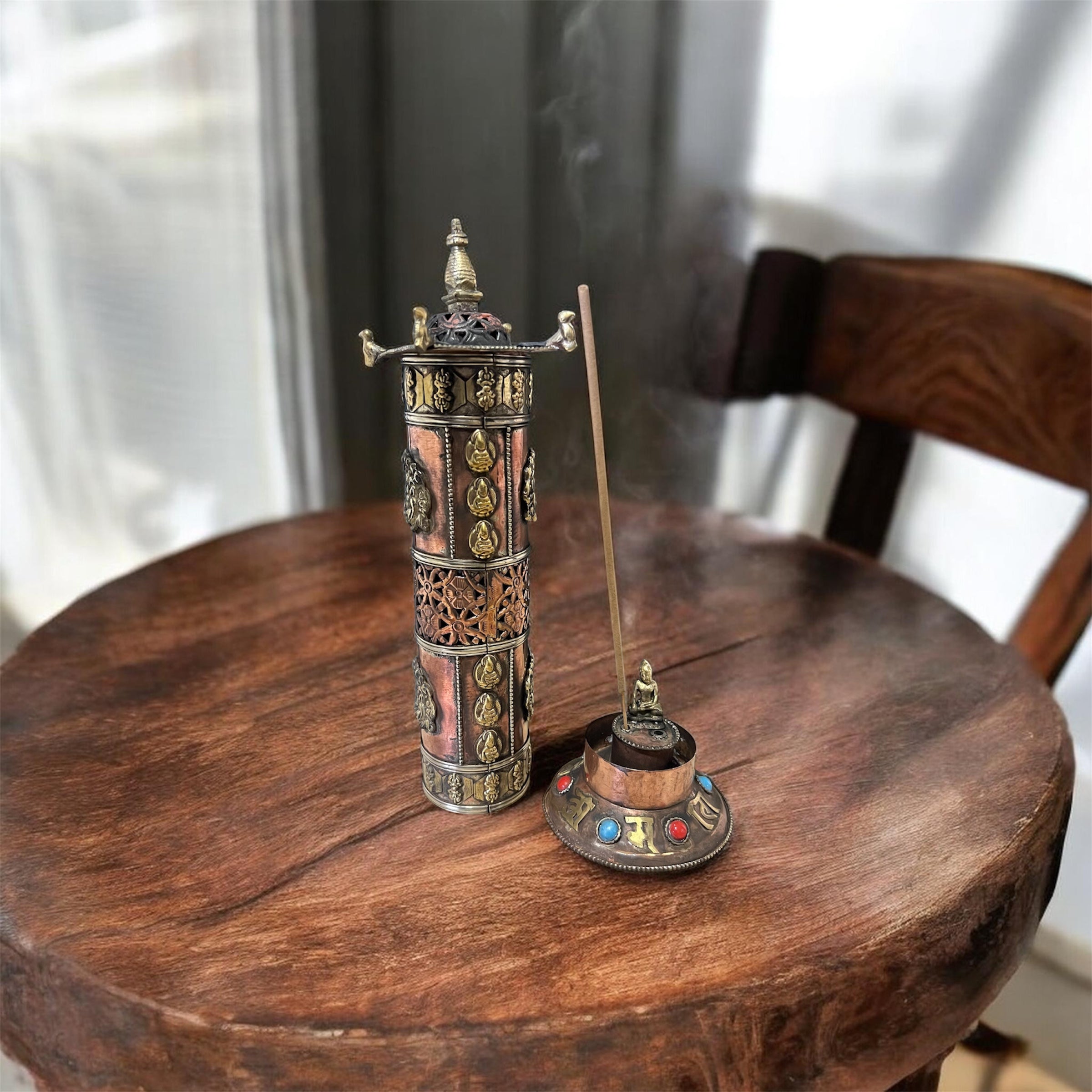 Tibetan Pagoda 2 in 1 Copper and Brass Incense Holder