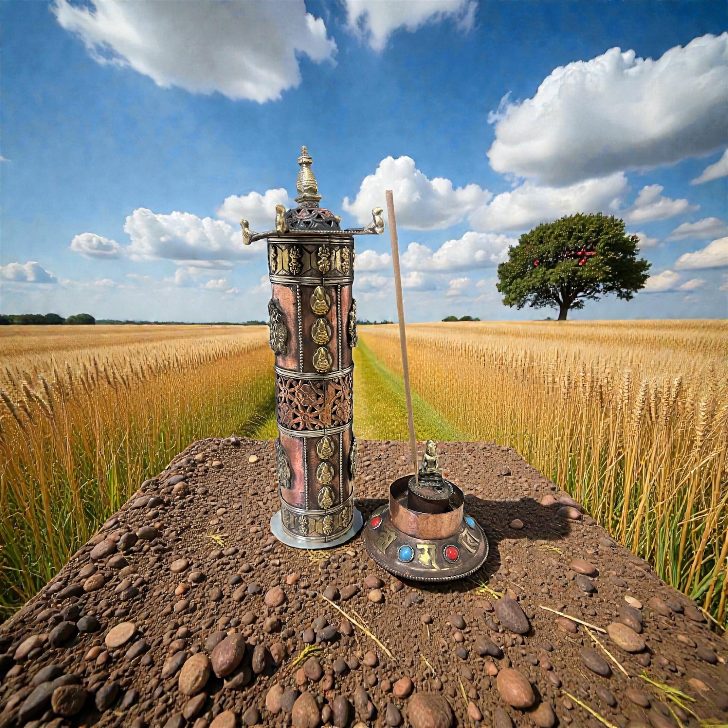 Tibetan Pagoda 2 in 1 Copper and Brass Incense Holder