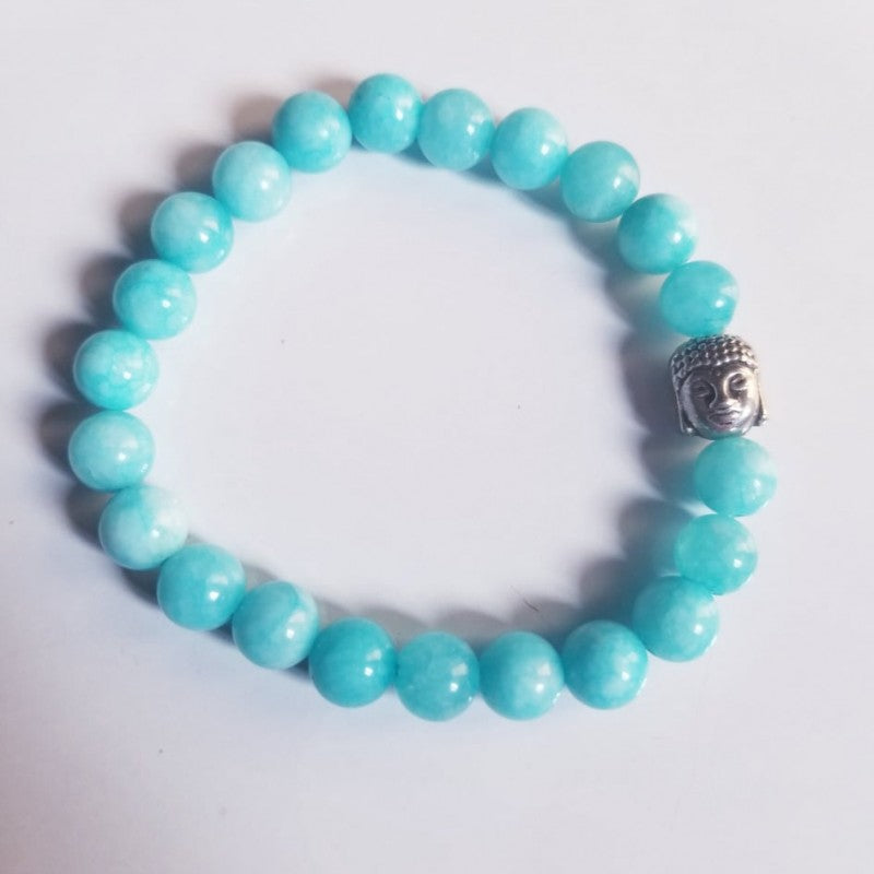 AQUAMARINE BEAD WITH BUDDHA BRACELET
