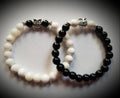 BLACK ONYX AND WHITE SHELL WITH OWL COUPLE  BRACELETS